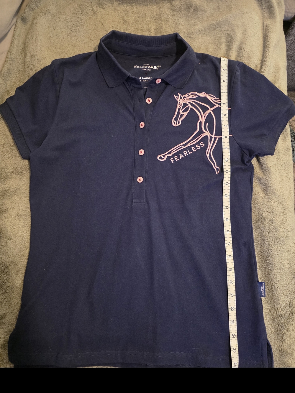 Horseware Ireland Women's Navy Polo Shirt with Pink Embroidery - Fearless - Picture 3 of 4